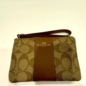 Coach Tan and Brown Signature Wristlet